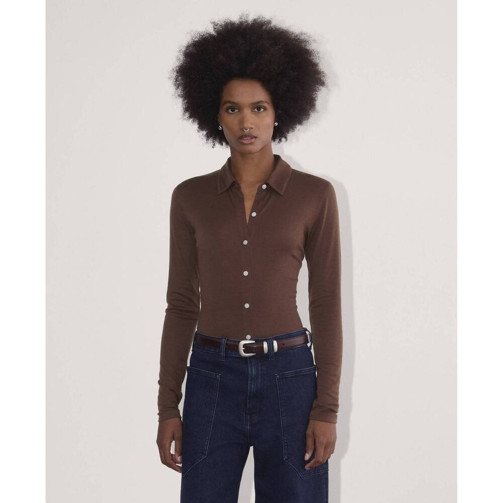 Everlane Women's Must-Have Shirt in Butterluxe in Dark Mahogany, Size 2XS, New